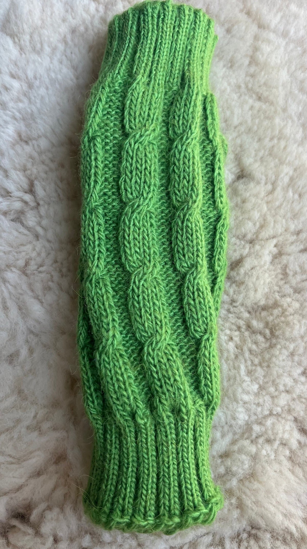 Apple Green Cable Knit Alpaca Fingerless Gloves, photo 5