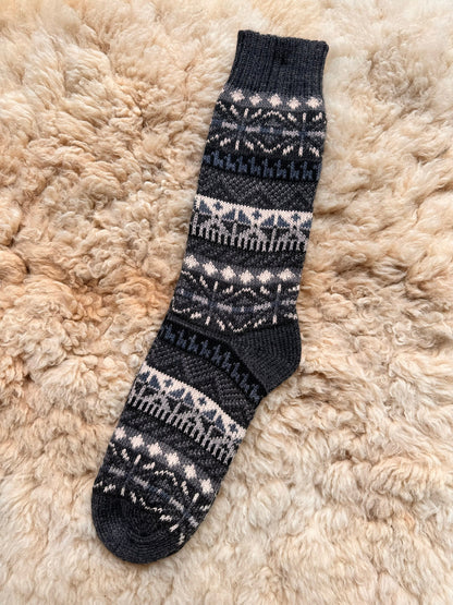 Grey Llama Fair Isle Mid-Calf Alpaca Socks
