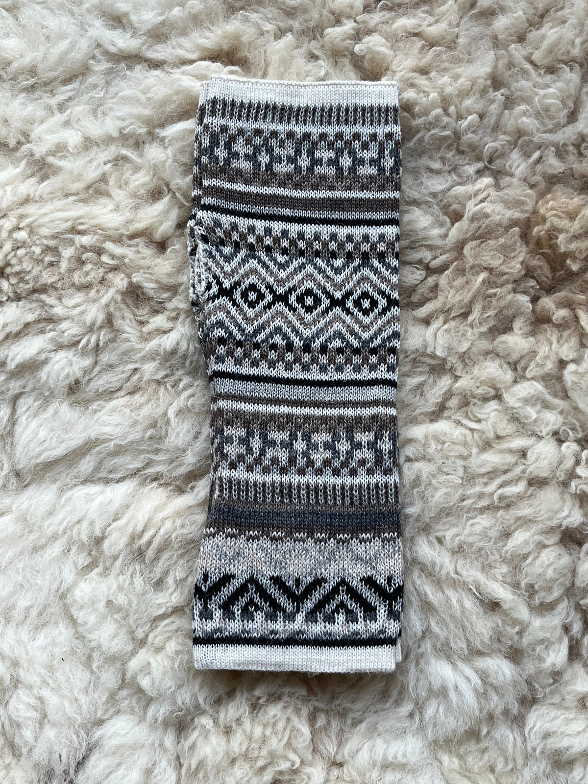 Grey & Taupe Fair Isle Baby Alpaca Fingerless Gloves, photo 5