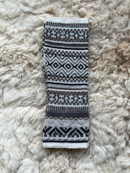 Grey & Taupe Fair Isle Baby Alpaca Fingerless Gloves, photo 5