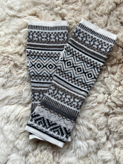Grey & Taupe Fair Isle Baby Alpaca Fingerless Gloves