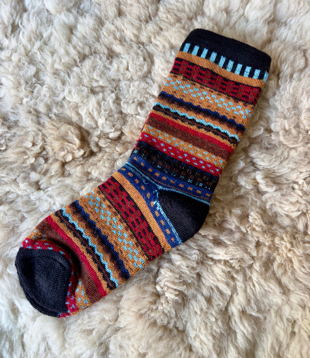 Red, Black & Tan Nordic Stripe Baby Alpaca Socks