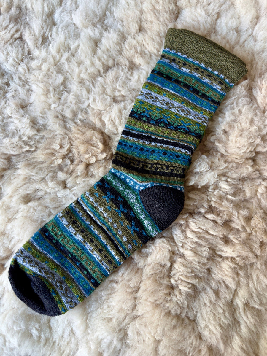 Green Nordic Stripe Baby Alpaca Socks
