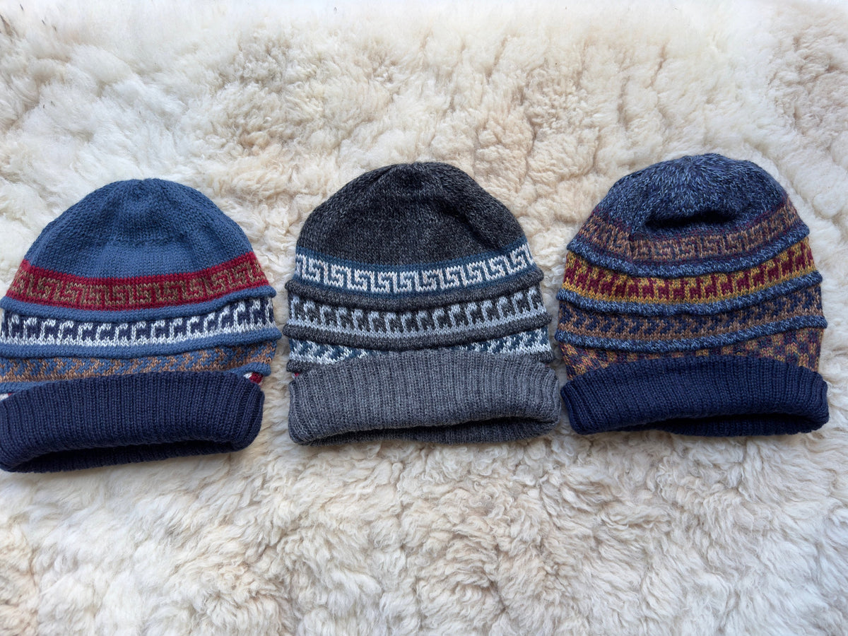 Steel Blue & Navy Reversible Geometric Alpaca Slouch Beanie, photo 5