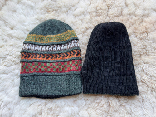 Green & Black Reversible Geometric Alpaca Slouch Beanie