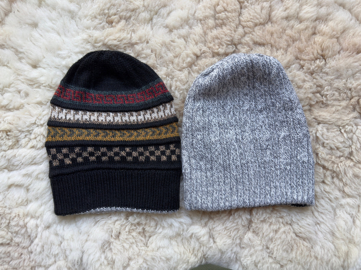Black & Grey Reversible Geometric Alpaca Slouch Beanie
