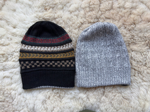 Black & Grey Reversible Geometric Alpaca Slouch Beanie