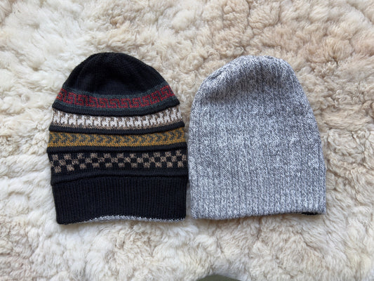 Black & Grey Reversible Geometric Alpaca Slouch Beanie