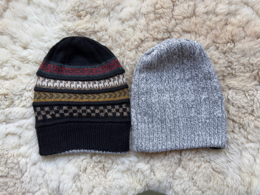 Black & Grey Reversible Geometric Alpaca Slouch Beanie