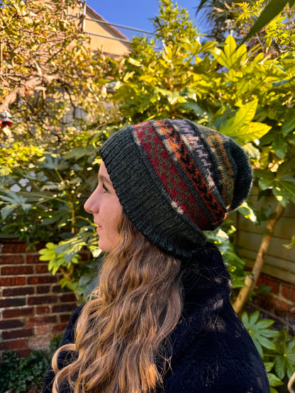 Green & Black Reversible Geometric Alpaca Slouch Beanie, photo 2
