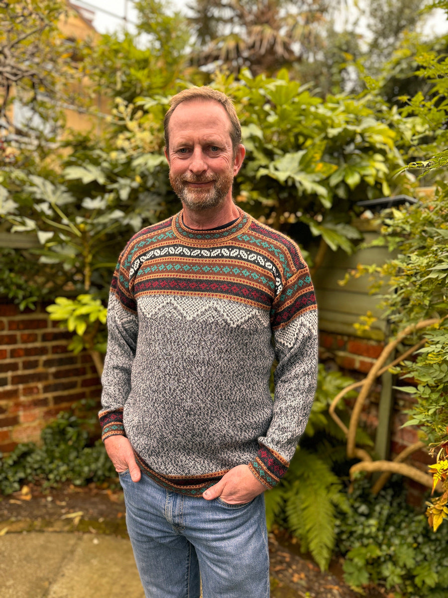 Grey Marl Geometric Yoke Alpaca Jumper