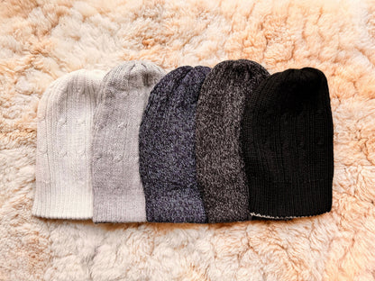 Grey & White Reversible Cable Knit Alpaca Beanie, photo 3