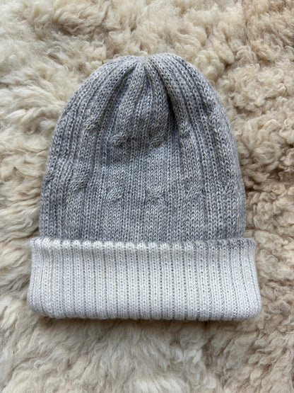 Grey & White Reversible Cable Knit Alpaca Beanie