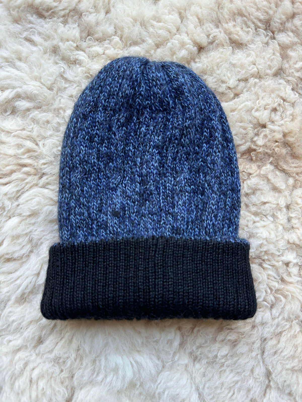 Steel Blue & Black Reversible Cable Knit Alpaca Beanie