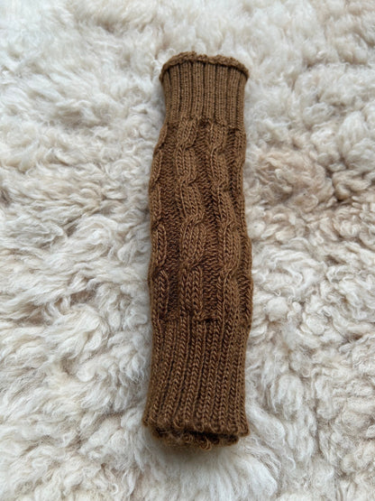 Brown Cable Knit Alpaca Fingerless Gloves
