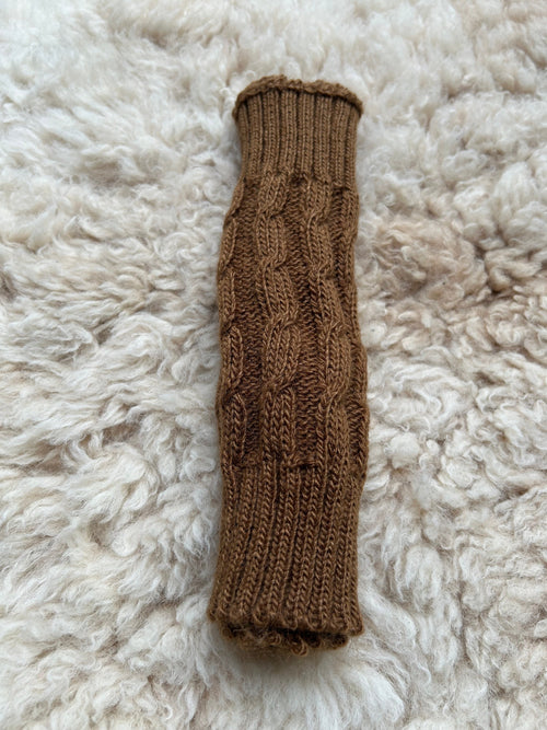 Brown Cable Knit Alpaca Fingerless Gloves