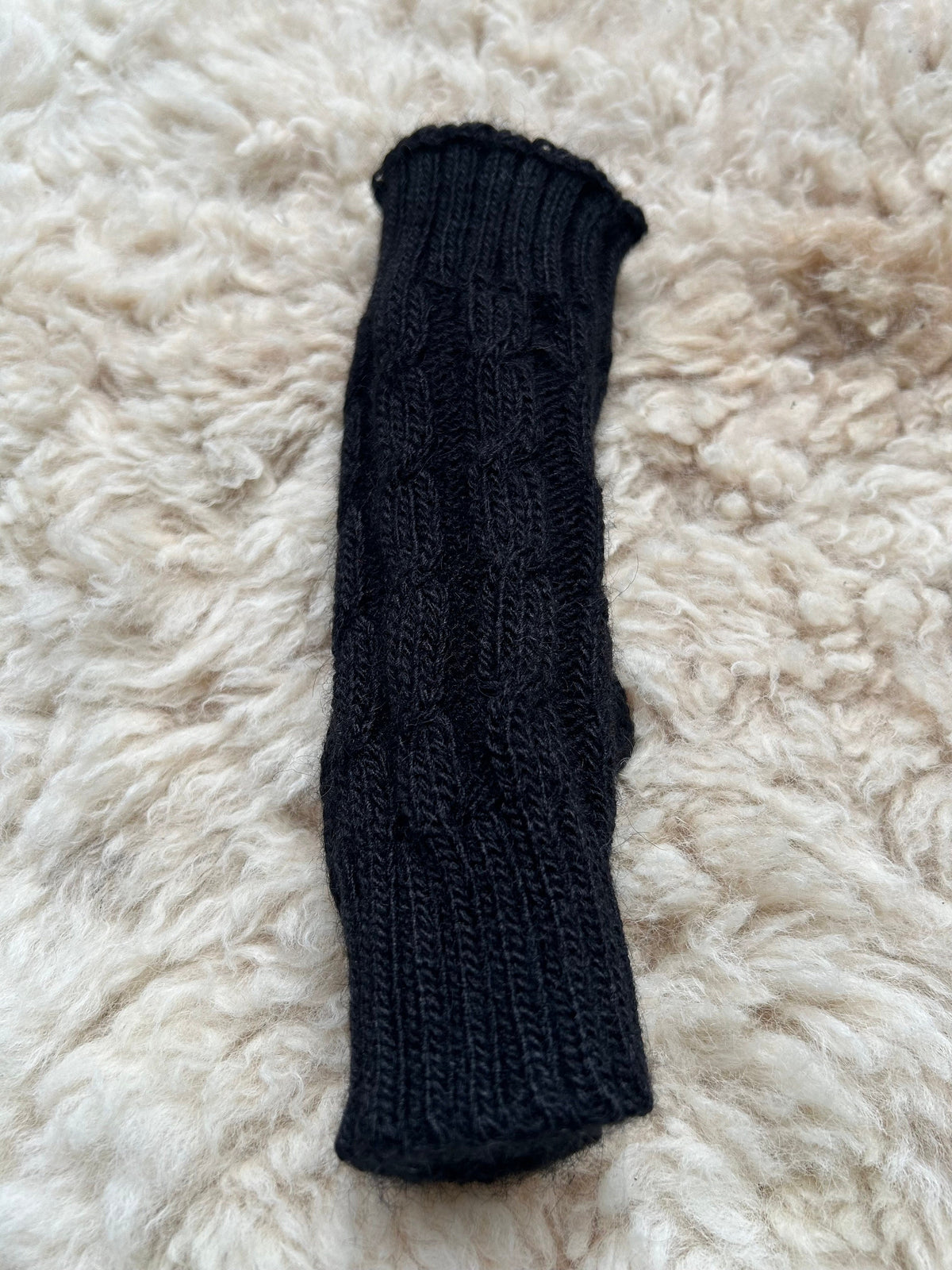 Black Cable Knit Alpaca Fingerless Gloves