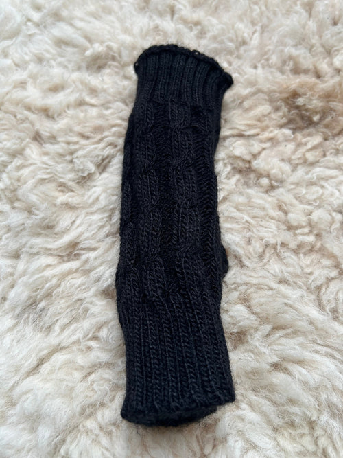 Black Cable Knit Alpaca Fingerless Gloves