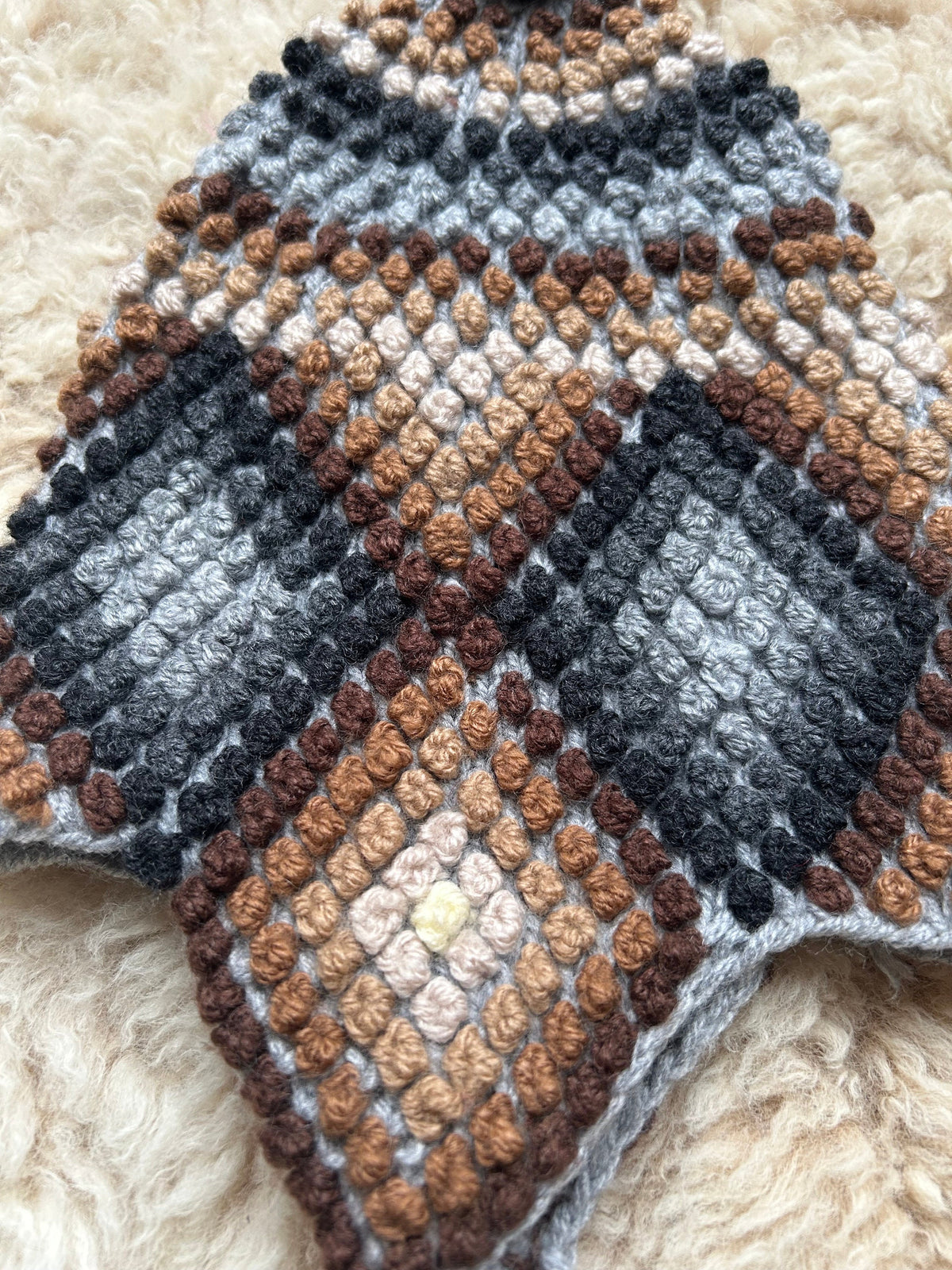 Popcorn Stitch Alpaca Chullo Hat - Natural Browns & Greys, photo 5