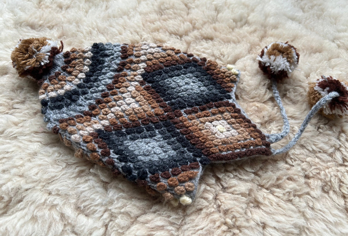 Popcorn Stitch Alpaca Chullo Hat - Natural Browns & Greys, photo 7