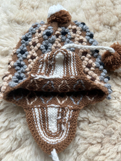 Popcorn Stitch Alpaca Chullo Hat - Natural Browns & Greys, photo 9