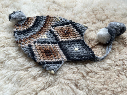 Popcorn Stitch Alpaca Chullo Hat - Natural Browns & Greys, photo 8