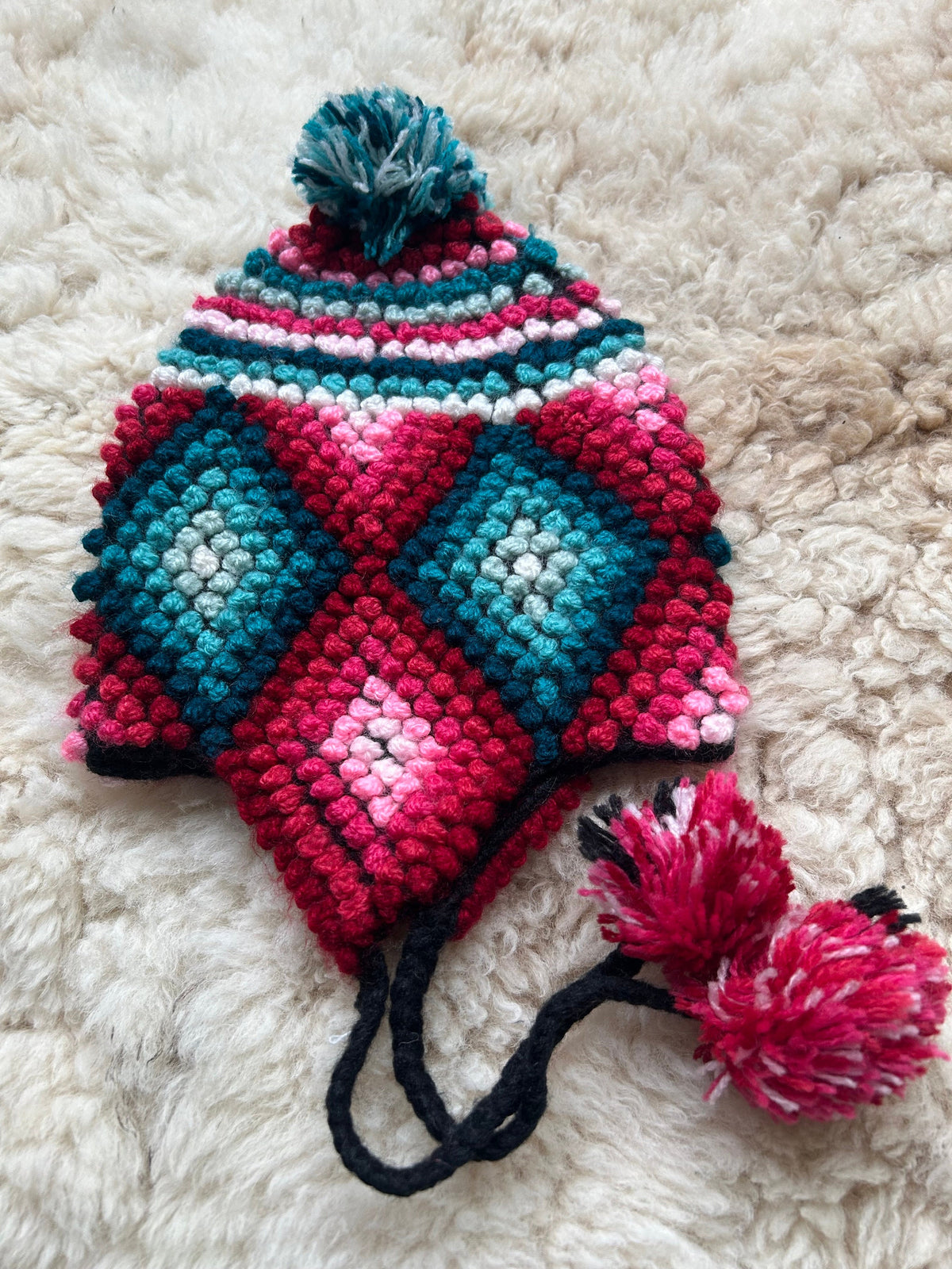 Popcorn Stitch Alpaca Chullo Hat - Vibrant Brights, photo 4