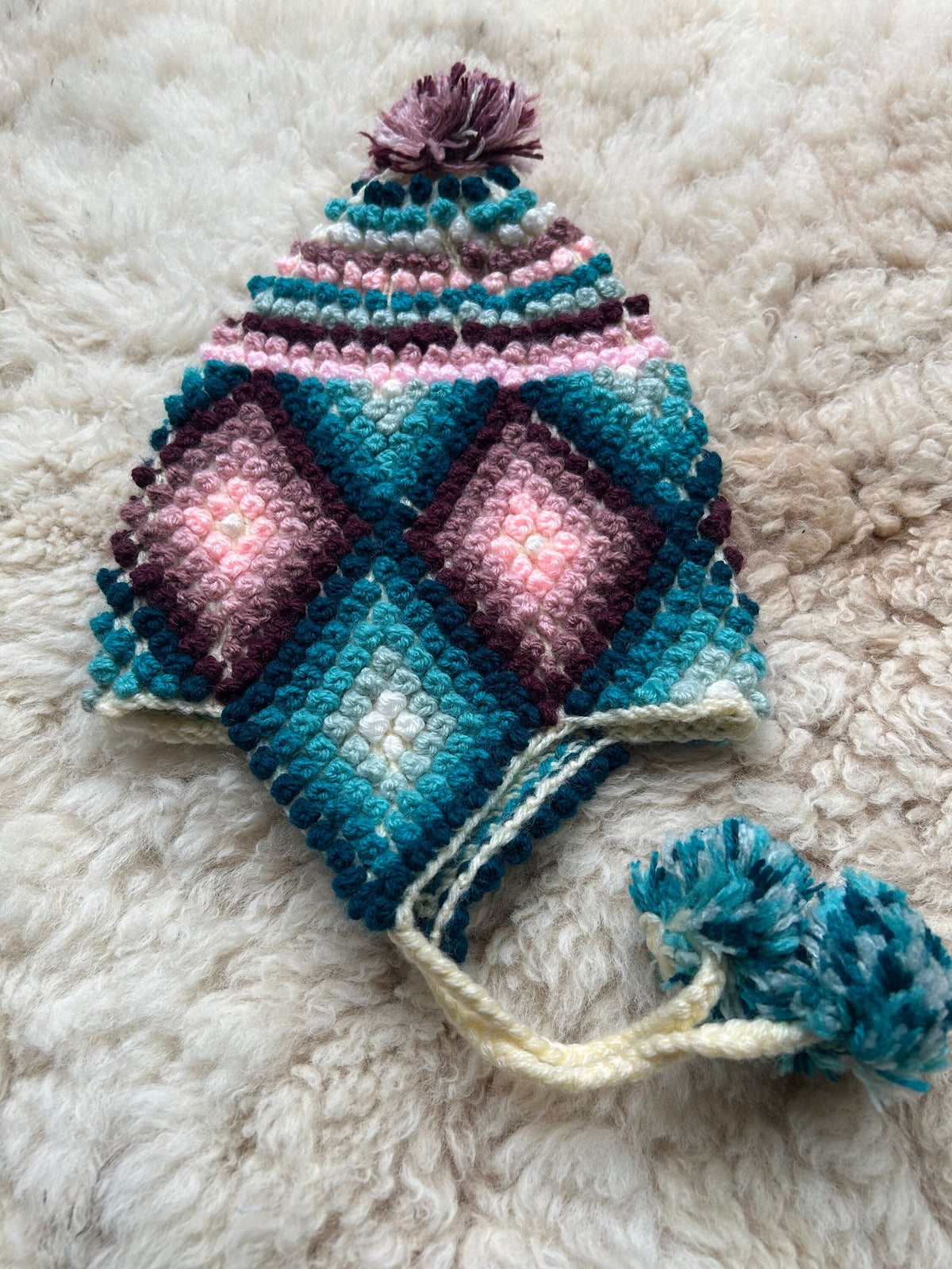 Popcorn Stitch Alpaca Chullo Hat - Vibrant Brights, photo 5