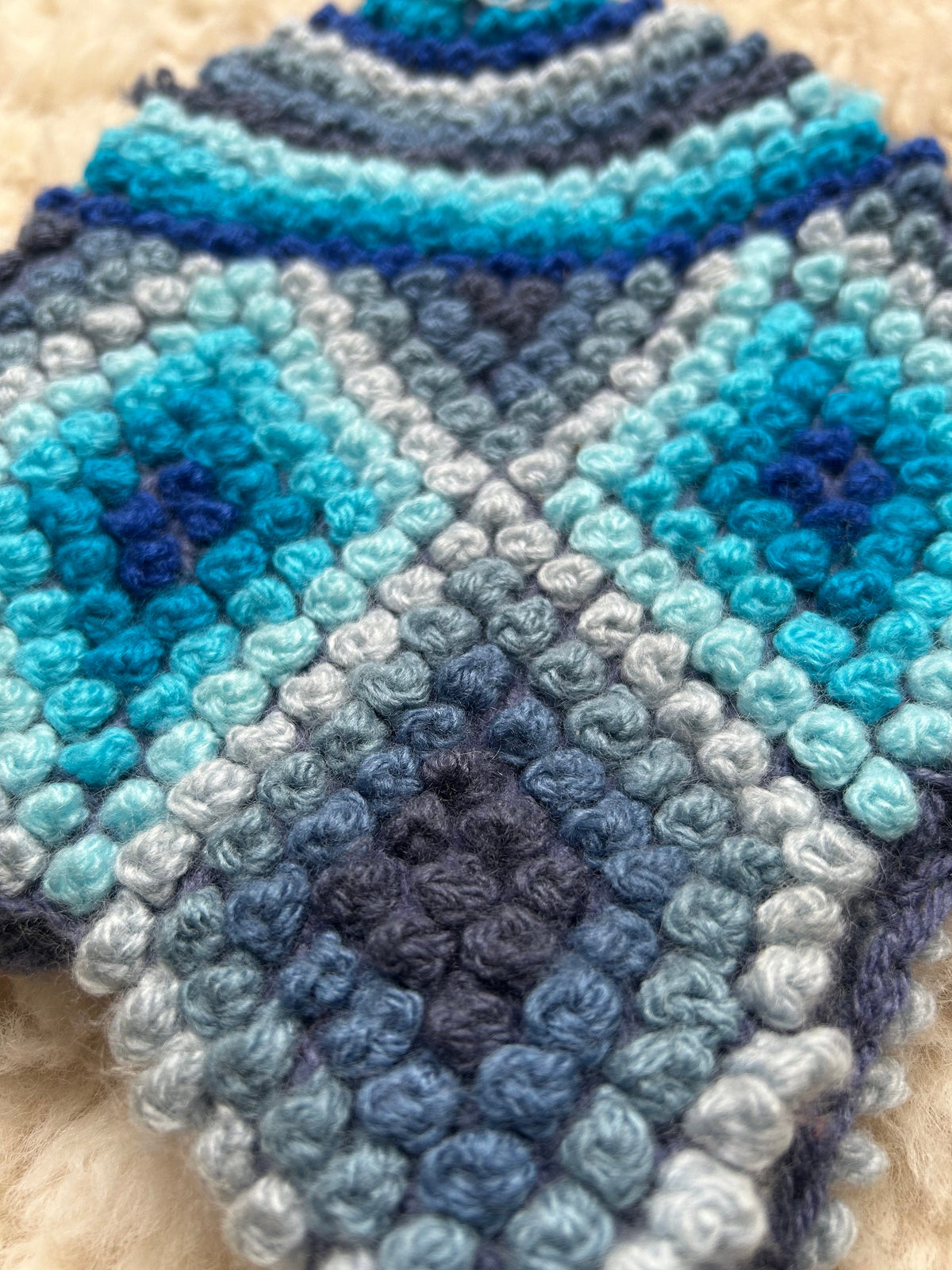 Popcorn Stitch Alpaca Chullo Hat - Blue & Plum, photo 4