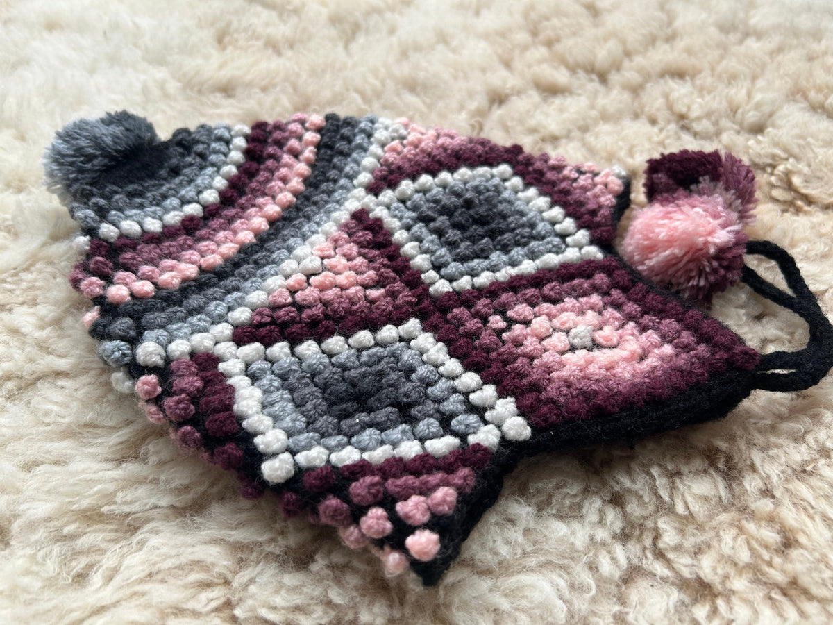 Popcorn Stitch Alpaca Chullo Hat - Blue & Plum, photo 6
