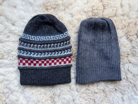 Dark Grey & Grey Reversible Geometric Alpaca Slouch Beanie