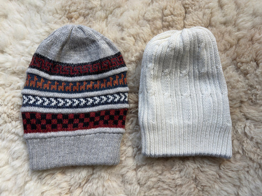 Light Grey & White Reversible Geometric Alpaca Slouch Beanie