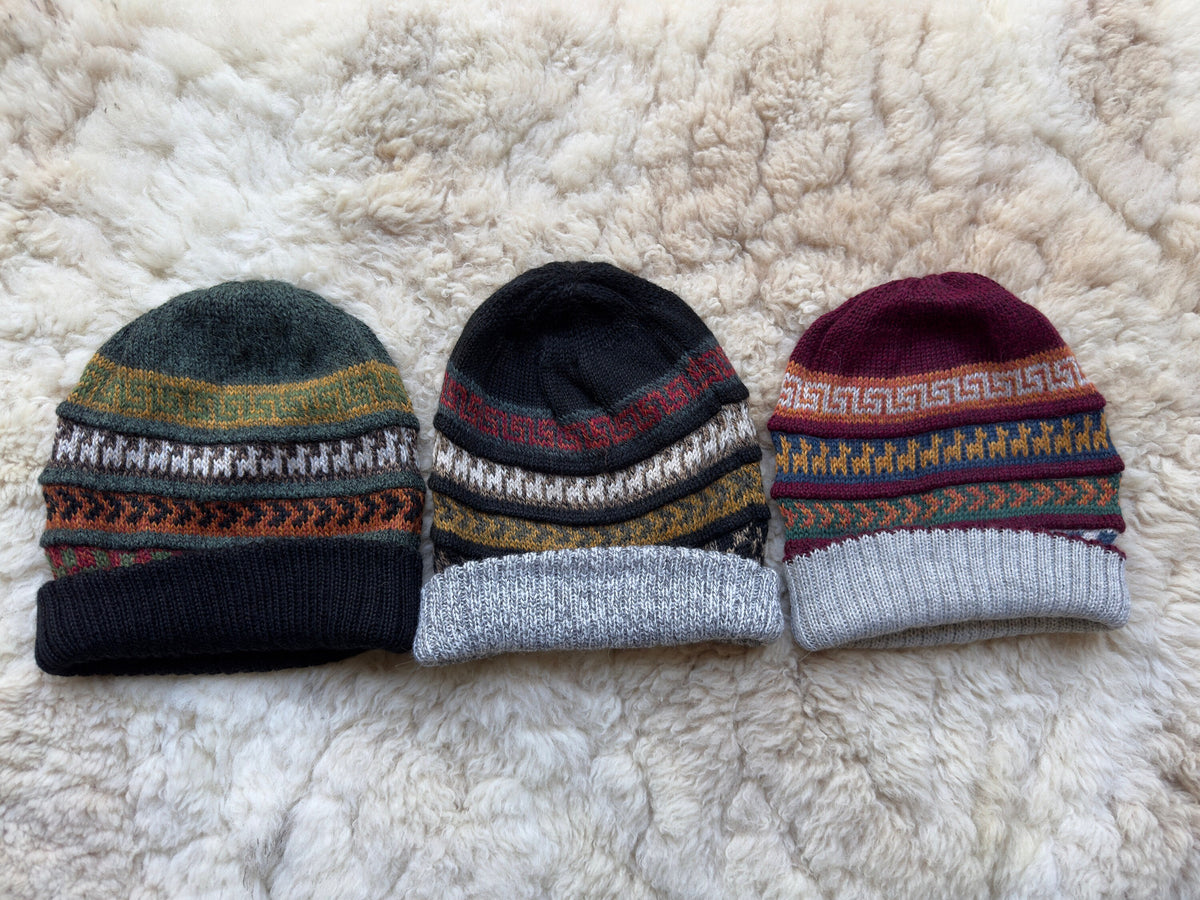 Green & Black Reversible Geometric Alpaca Slouch Beanie, photo 6