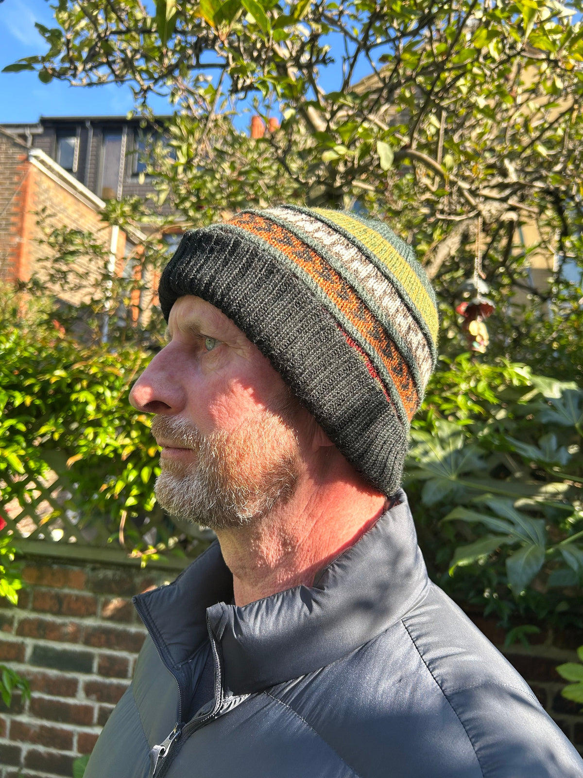 Green & Black Reversible Geometric Alpaca Slouch Beanie, photo 3