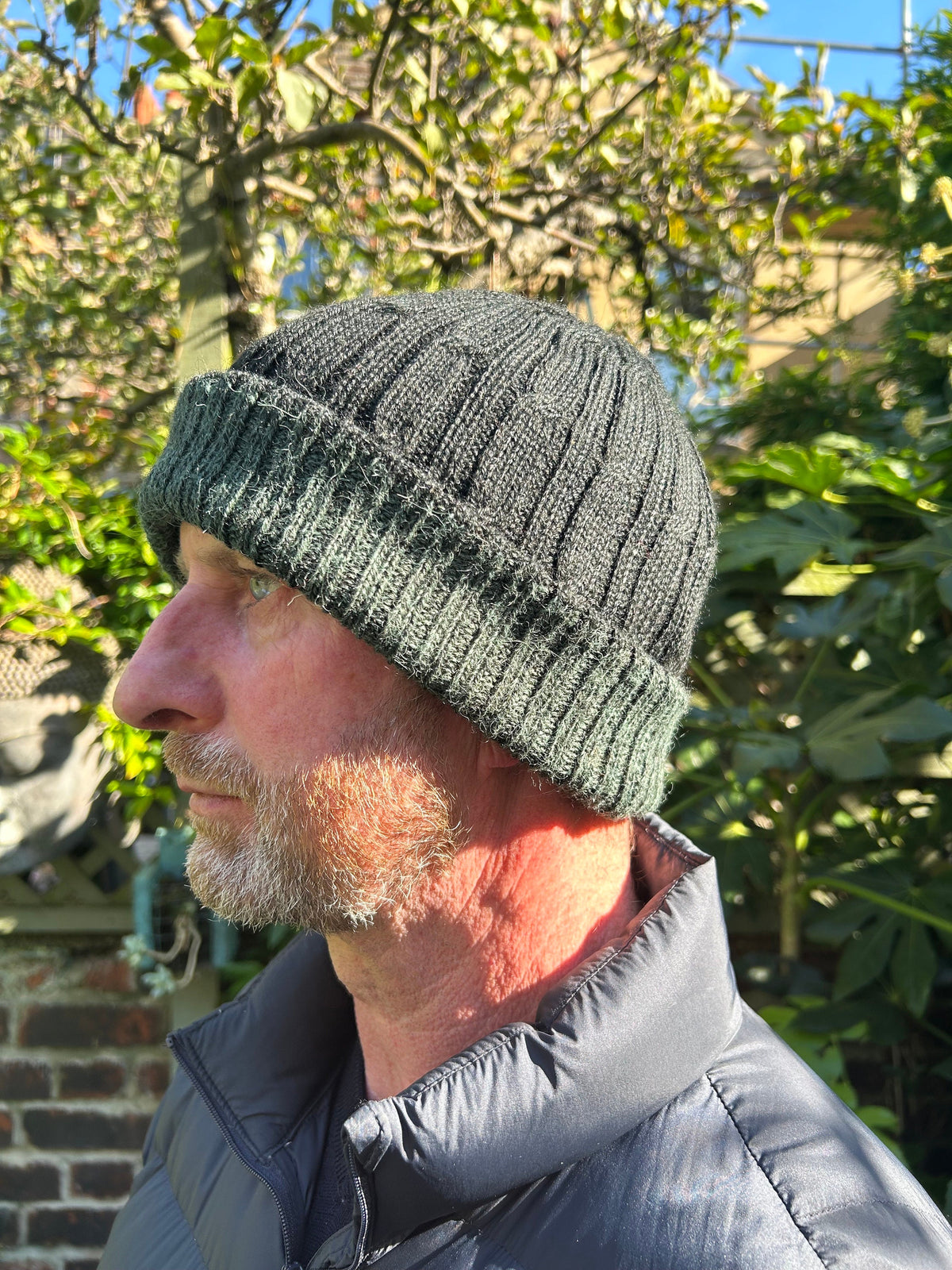 Green & Black Reversible Geometric Alpaca Slouch Beanie, photo 5