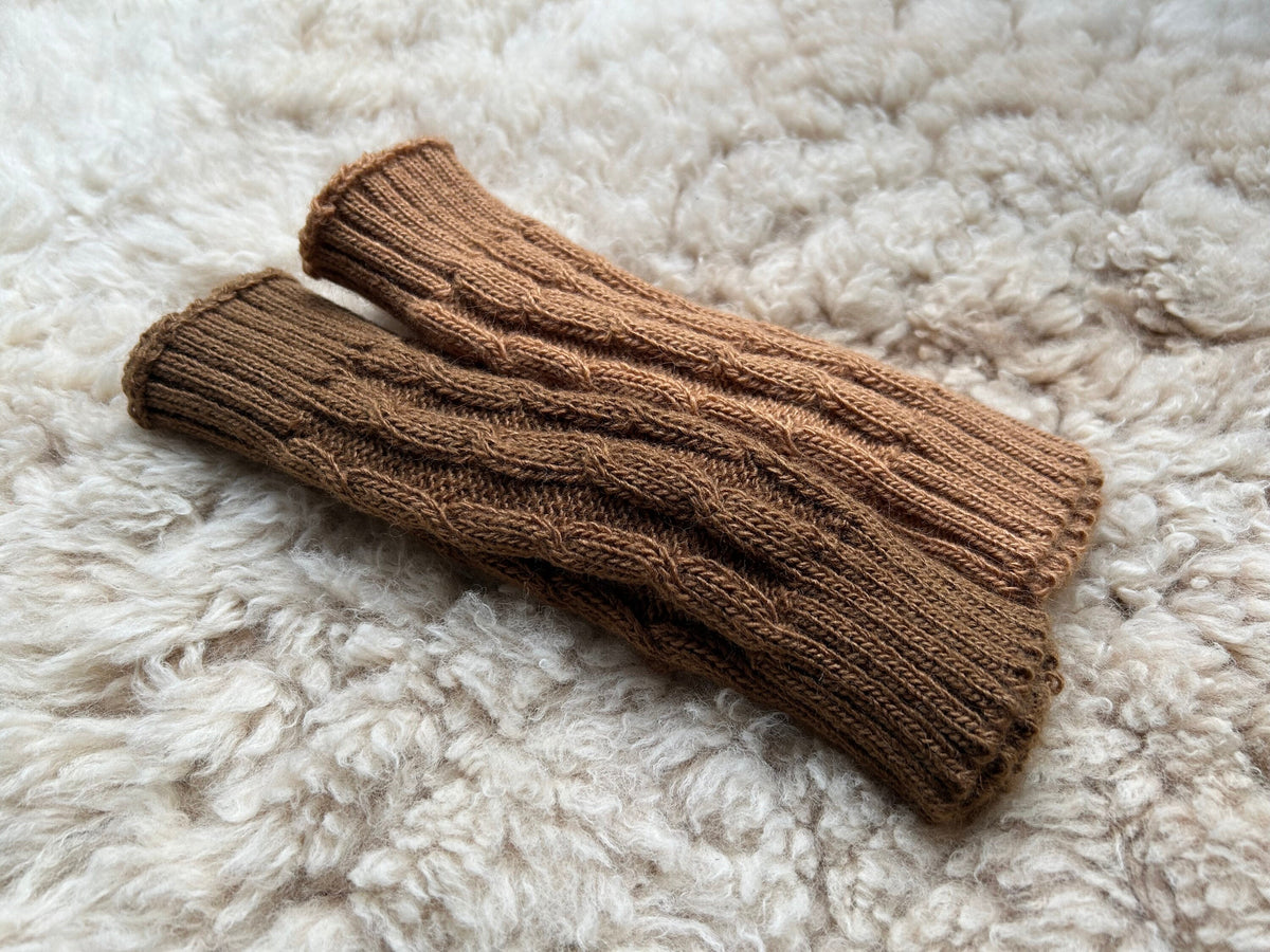 Brown Cable Knit Alpaca Fingerless Gloves, photo 4