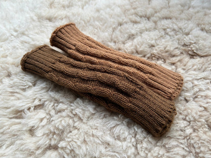 Brown Cable Knit Alpaca Fingerless Gloves, photo 4