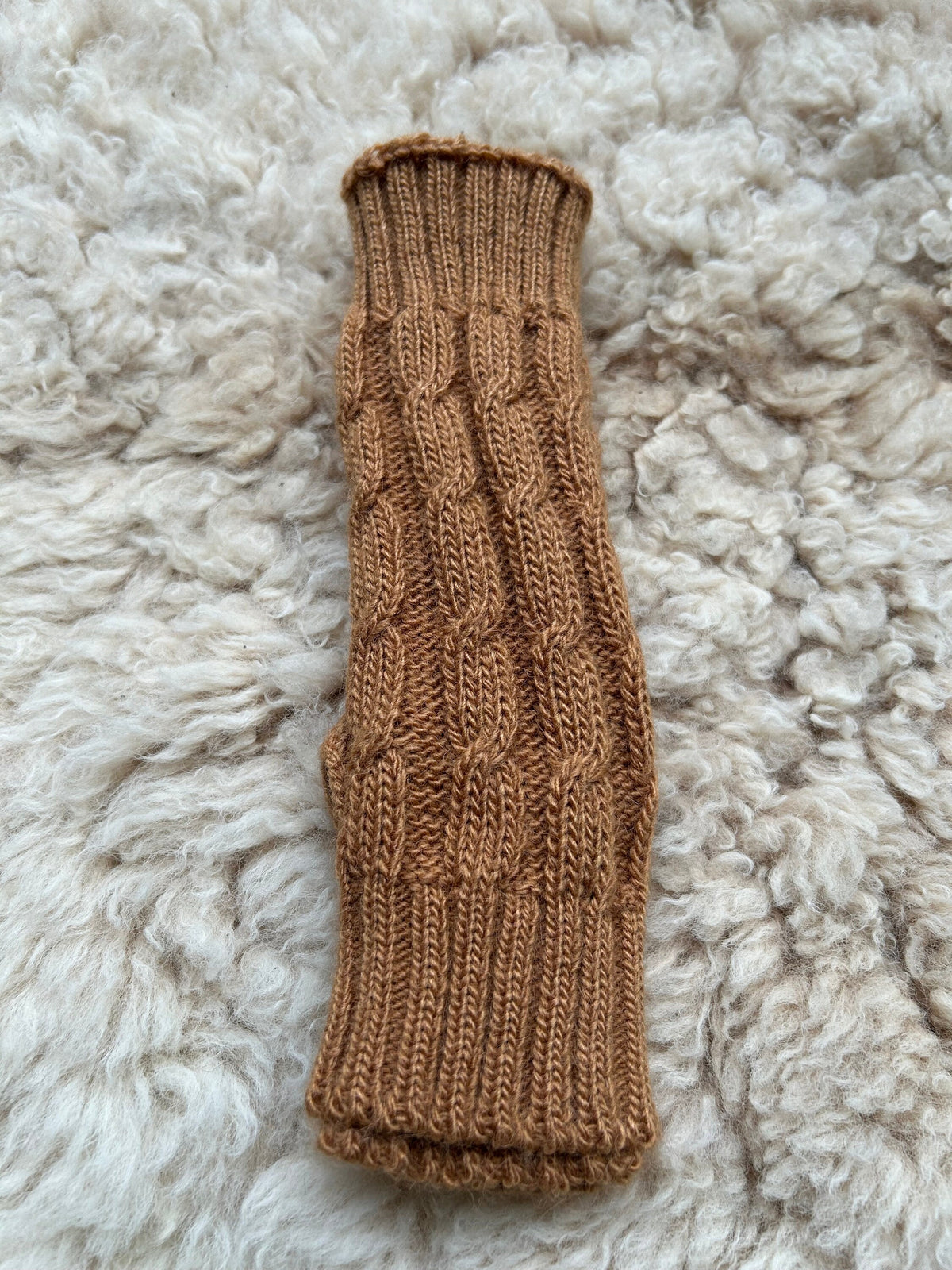 Caramel Cable Knit Alpaca Fingerless Gloves