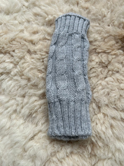 Light Grey Cable Knit Alpaca Fingerless Gloves, photo 5