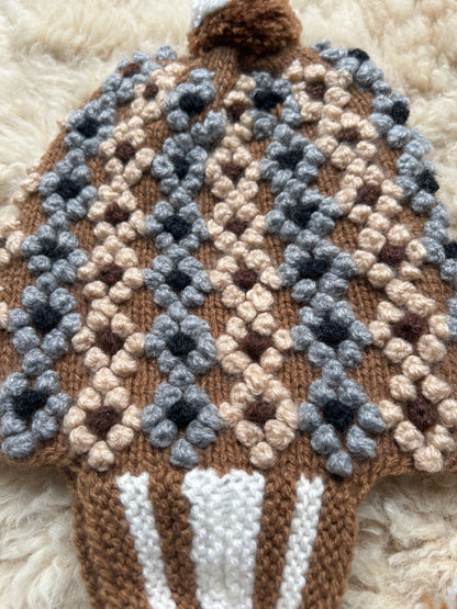 Popcorn Stitch Alpaca Chullo Hat - Natural Browns & Greys, photo 6