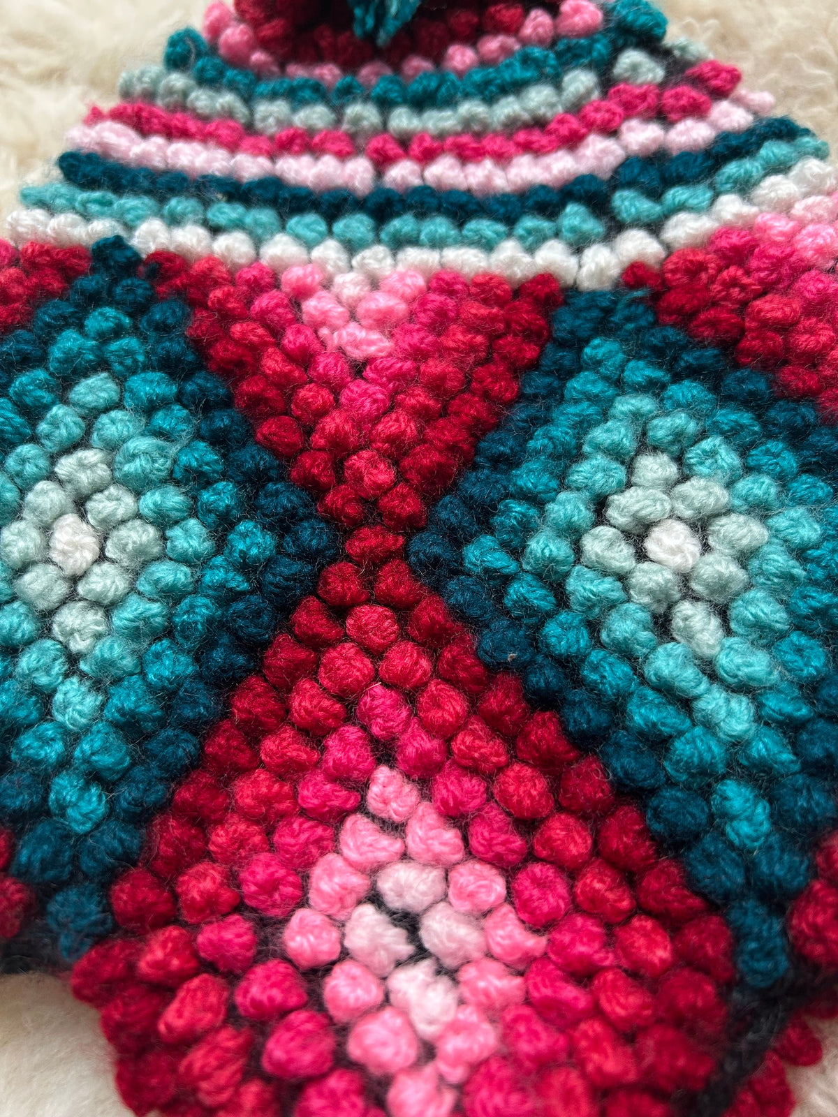 Popcorn Stitch Alpaca Chullo Hat - Vibrant Brights, photo 7