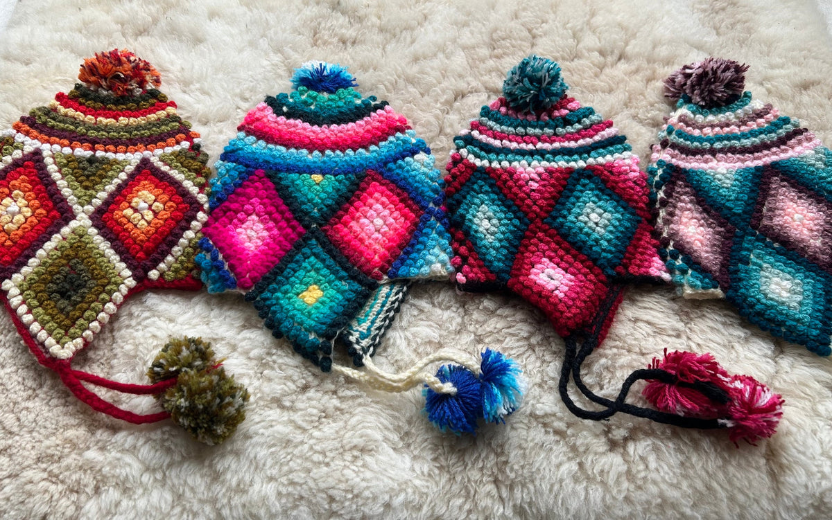 Popcorn Stitch Alpaca Chullo Hat - Vibrant Brights, photo 2