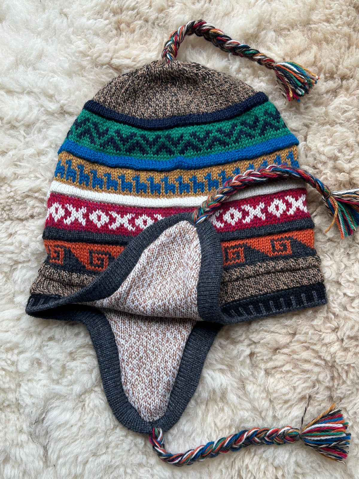 Reversible Alpaca Chullo Hat - Marl & Camel Tones, photo 5