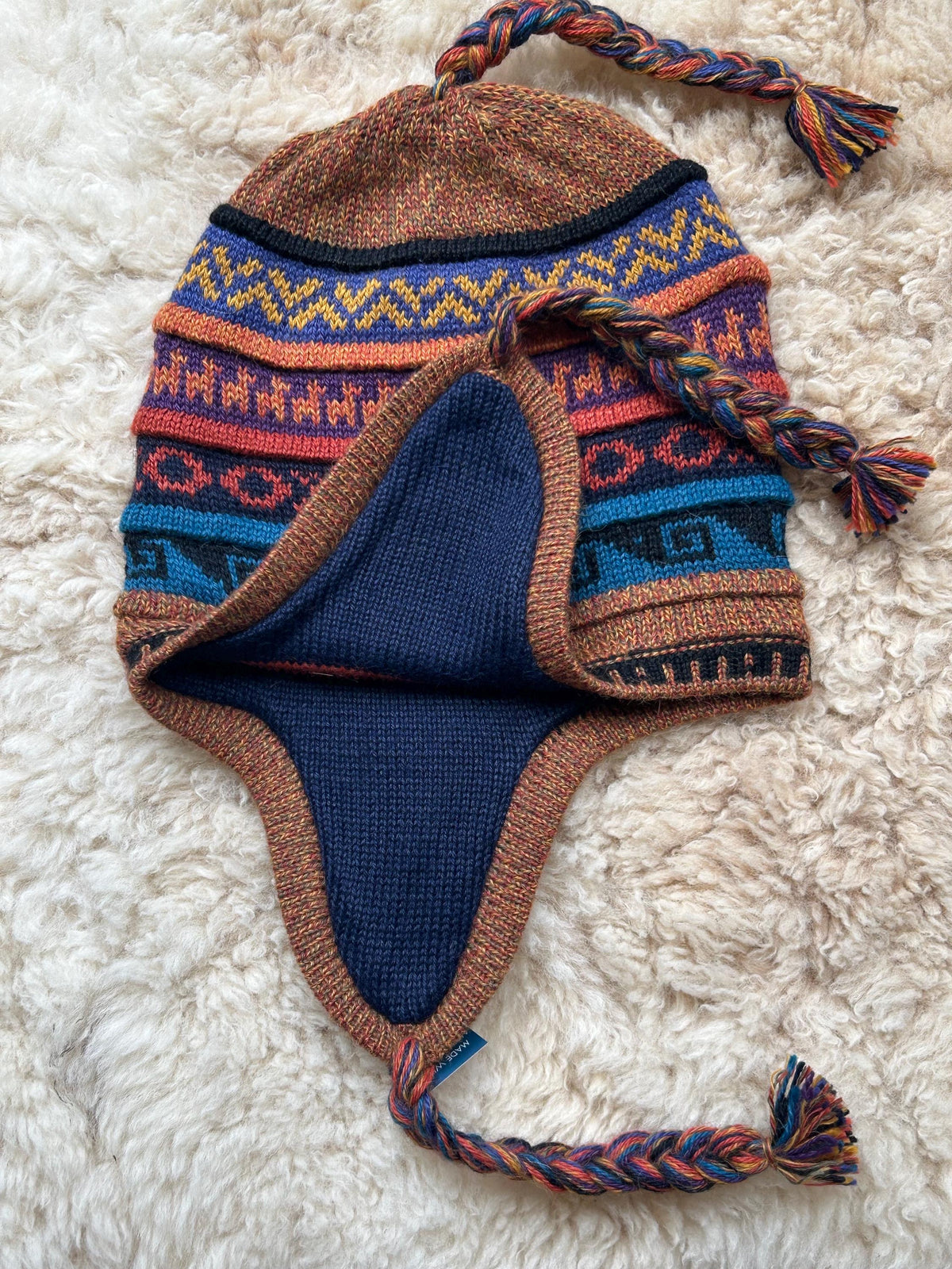 Reversible Alpaca Chullo Hat - Marl & Camel Tones, photo 7