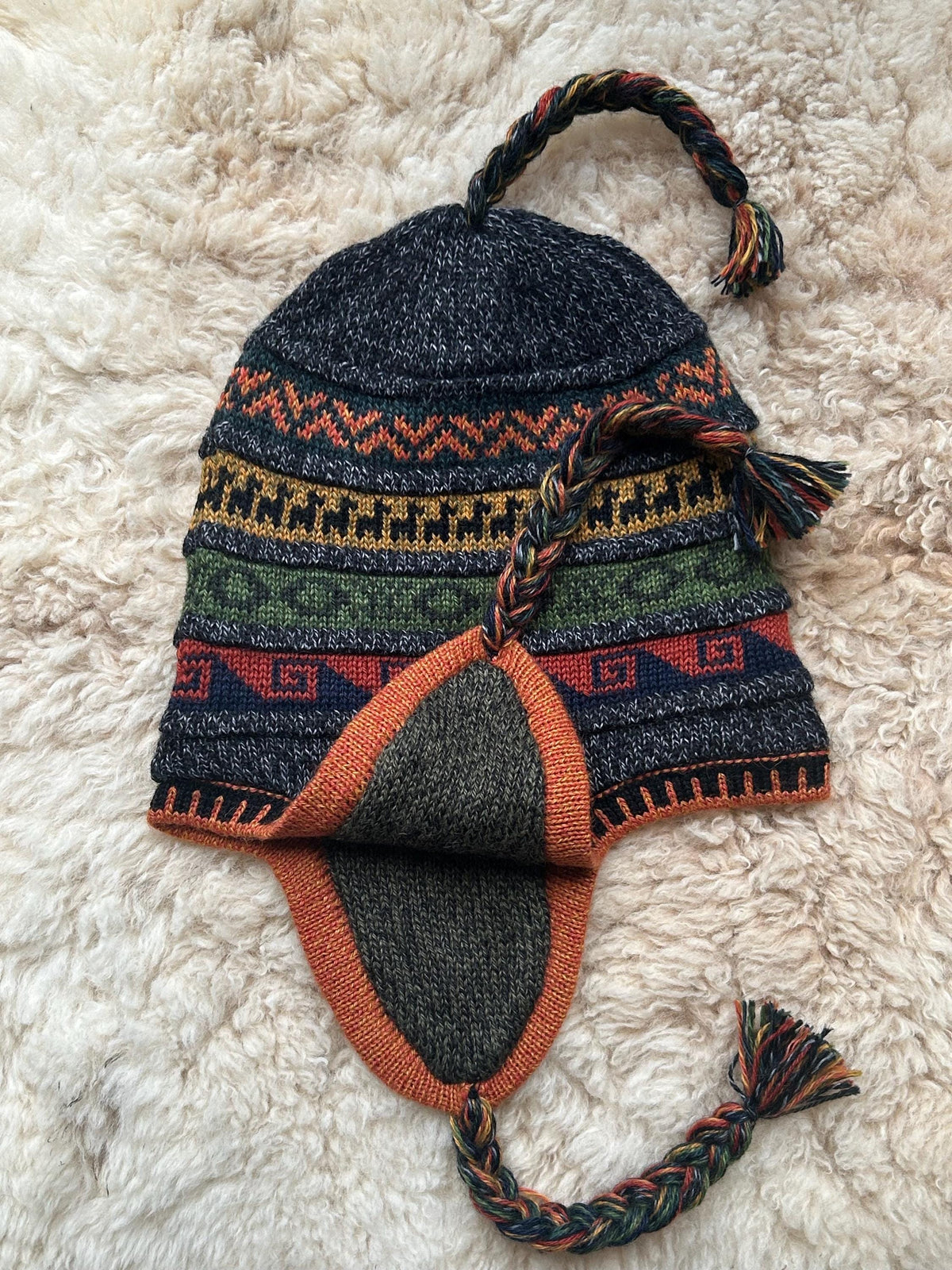 Reversible Alpaca Chullo Hat - Black & Burgundy Tones, photo 7