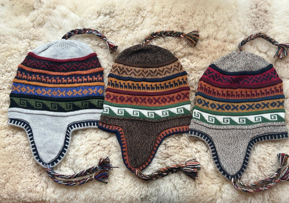 Reversible Alpaca Chullo Hat - Grey & Brown Tones, photo 3