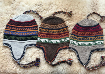 Reversible Alpaca Chullo Hat - Grey & Brown Tones, photo 3
