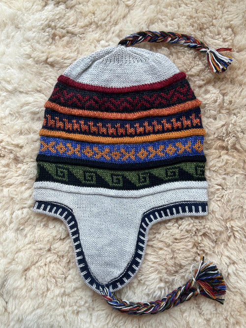 Reversible Alpaca Chullo Hat - Grey & Brown Tones