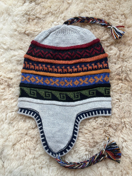 Reversible Alpaca Chullo Hat - Grey & Brown Tones