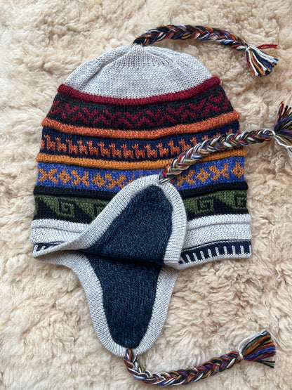 Reversible Alpaca Chullo Hat - Grey & Brown Tones, photo 2
